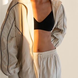 OVERSIZED NYLON TRACK ZIP-UP JACKET CREAM